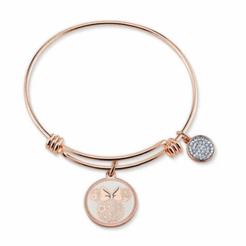 Disney's Minnie Mouse Women's Love & Kisses Dangle Bracelet Stainless Rose Color